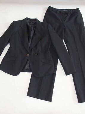 Anne Klein Women's Blazer Pant Suit Size 6 Black Wool Blend 32" Inseam Flared
